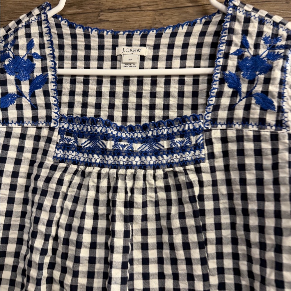 J. Crew Blue and White Checkered Blouse - Picture 2 of 9